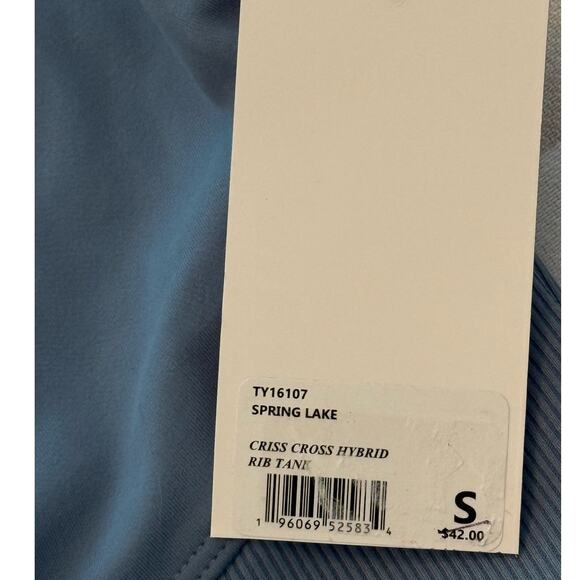Yogalicious NWT | Criss Cross Hybrid Rib Tank in Spring Lake blue | size small - Picture 6 of 6